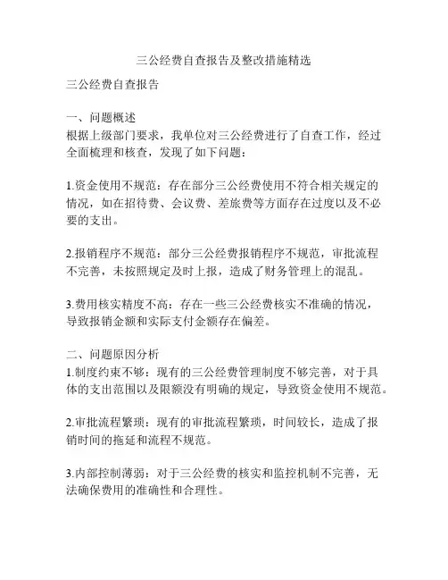三公经费自查报告及整改措施精选