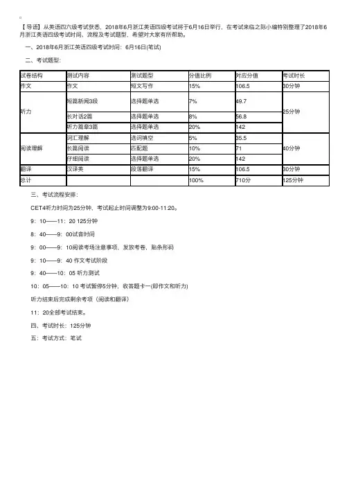 2018年6月浙江英语四级考试时间、考试流程及考试题型【已公布】