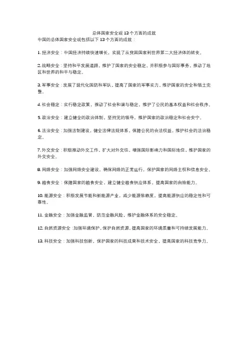 总体国家安全观13个方面的成就