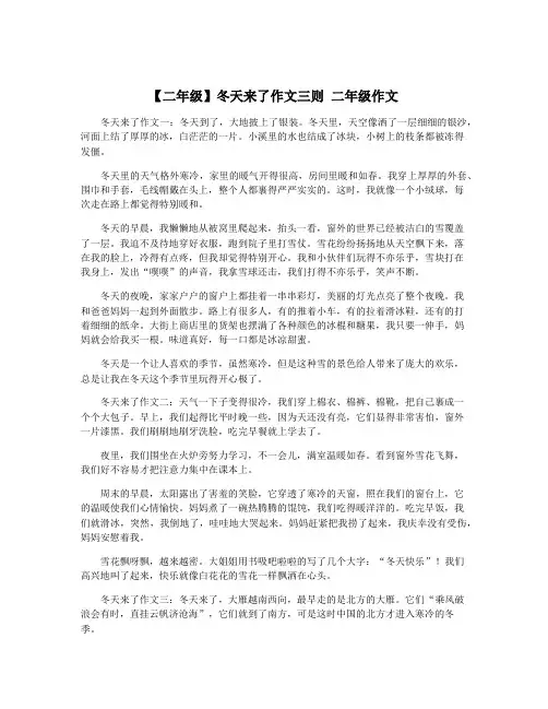 【二年级】冬天来了作文三则 二年级作文