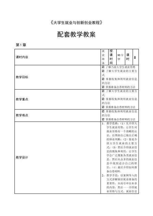 大学生就业与创新创业教程-教学教案