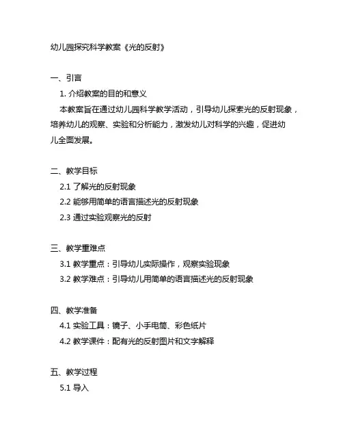 幼儿园探究科学教案《光的反射》 幼儿园科学