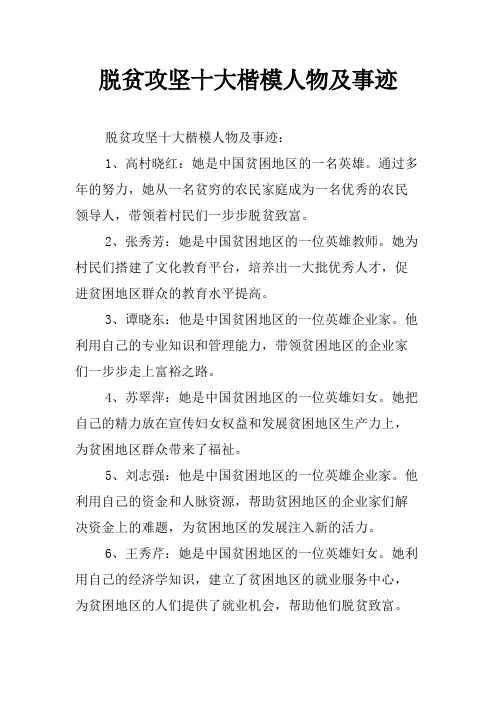 脱贫攻坚十大楷模人物及事迹