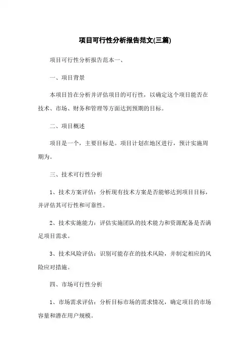 项目可行性分析报告范文(三篇)