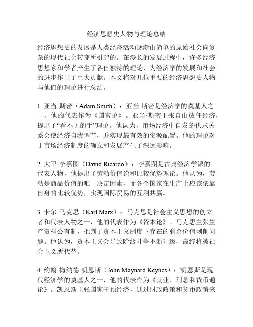 经济思想史人物与理论总结