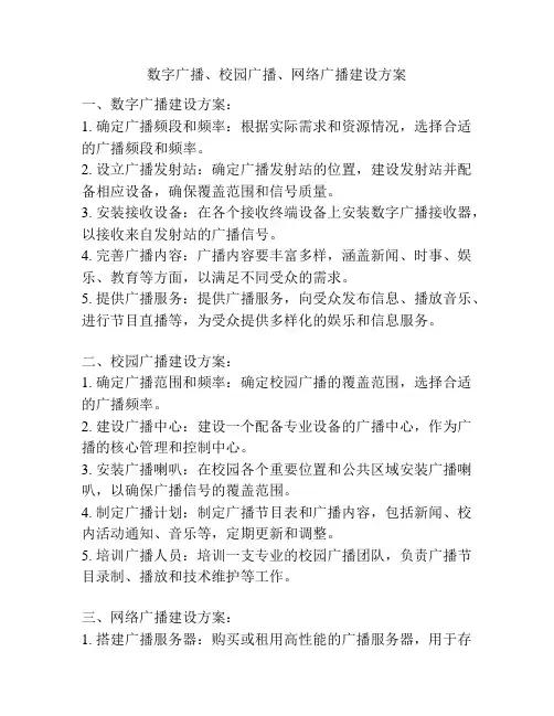 数字广播、校园广播、网络广播建设方案