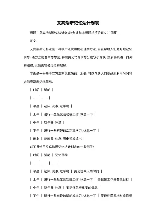 艾宾浩斯记忆法计划表