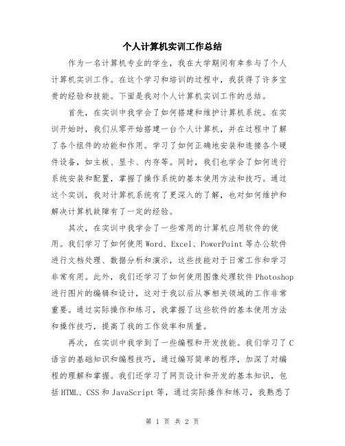 个人计算机实训工作总结