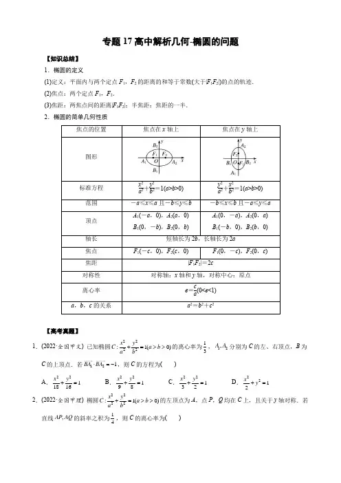17 高中解析几何-椭圆的问题