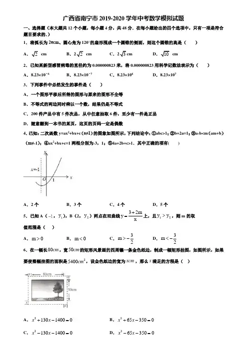 广西省南宁市2019-2020学年中考数学模拟试题含解析