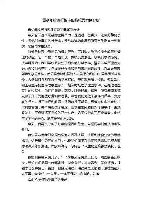 青少年校园打架斗殴及犯罪案例分析