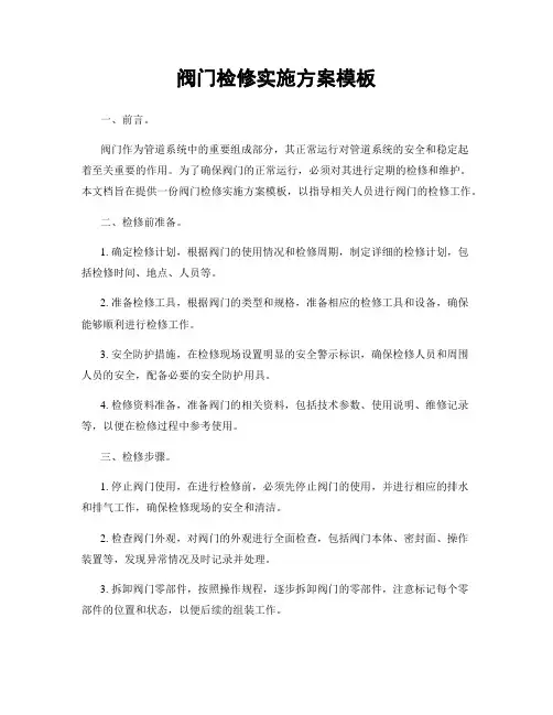 阀门检修实施方案模板
