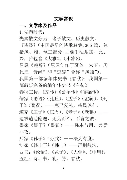 江苏高考语文文学常识附加题部分(高考必备) (校)