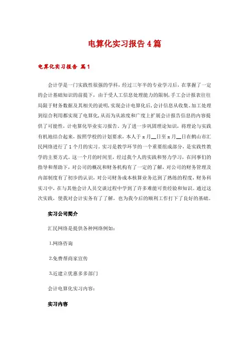 电算化实习报告4篇