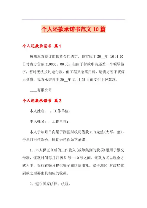个人还款承诺书范文10篇