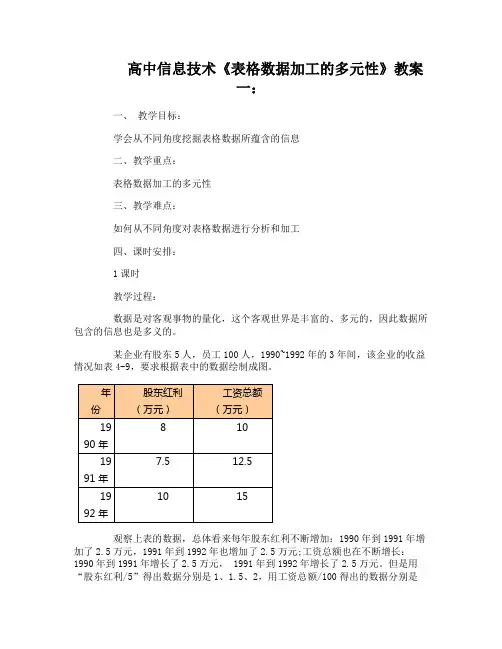 高中信息技术《表格数据加工的多元性》教案