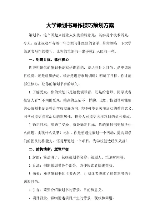 大学策划书写作技巧策划方案