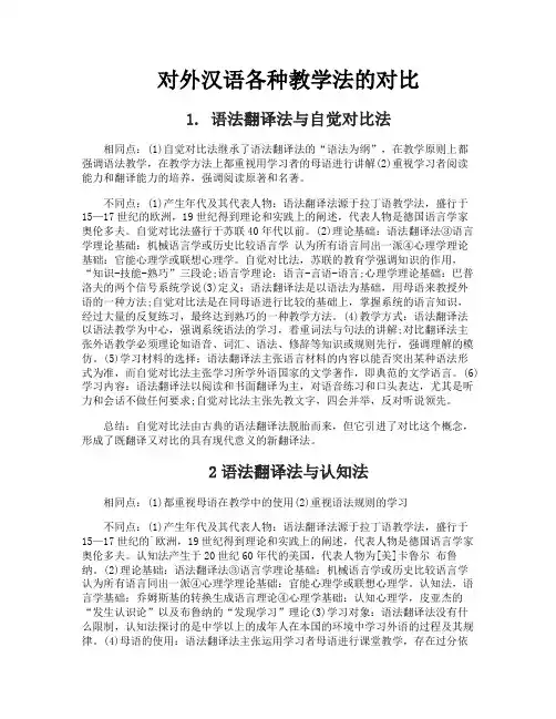 对外汉语各种教学法的对比
