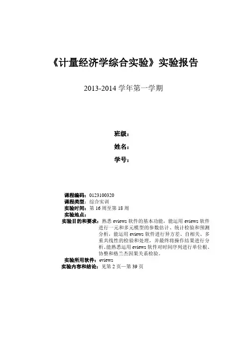 《计量经济学综合实验》实验报告