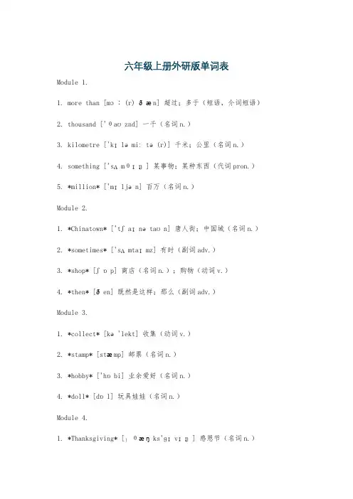 六年级上册外研版单词表
