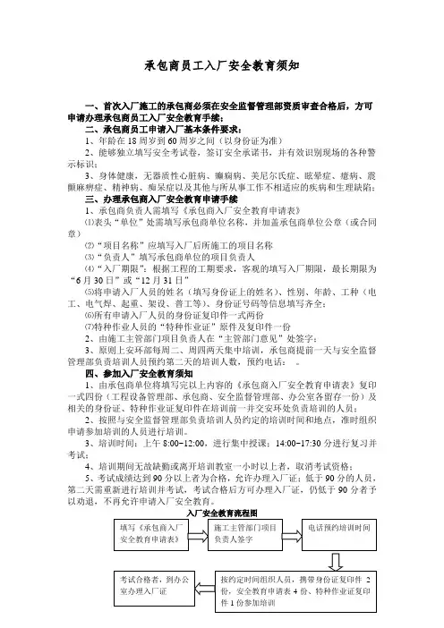 承包商员工入厂安全教育须知