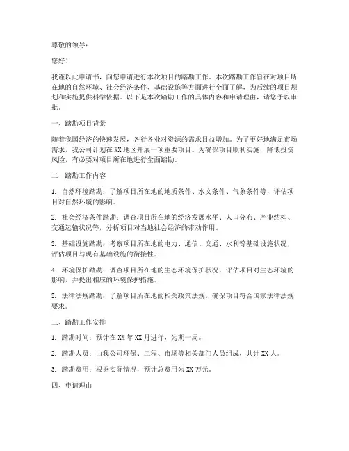踏勘报告申请书