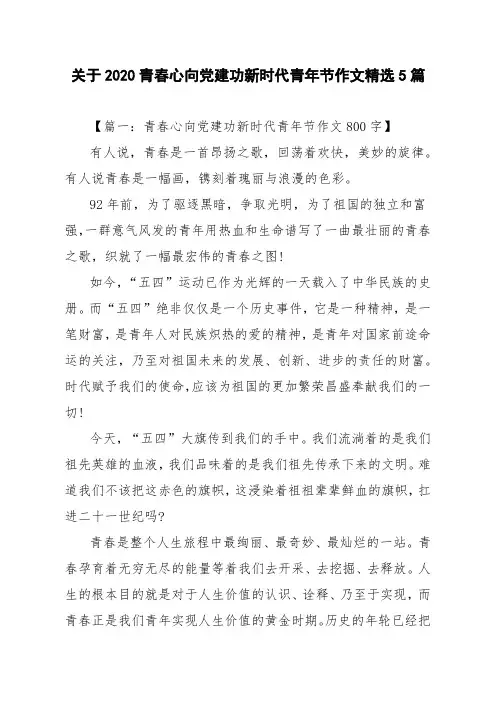 关于2020青春心向党建功新时代青年节作文精选5篇