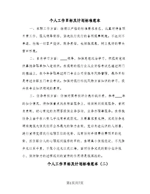 个人工作目标及计划标准范本(三篇)