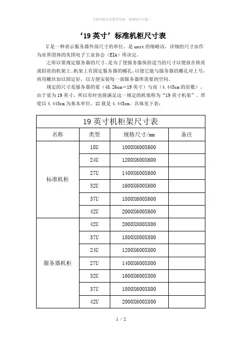 标准机柜尺寸表