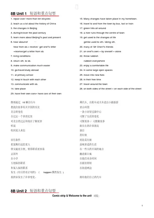 牛津译林版八年级英语下册各单元知识点归纳(Units1-8)