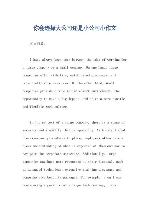 你会选择大公司还是小公司小作文