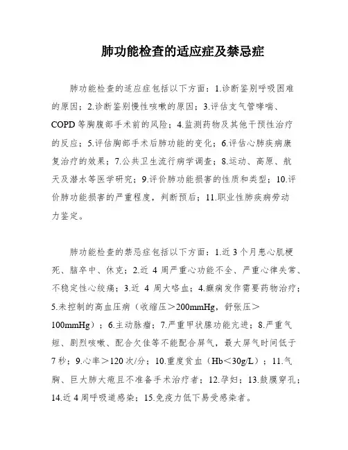 肺功能检查的适应症及禁忌症