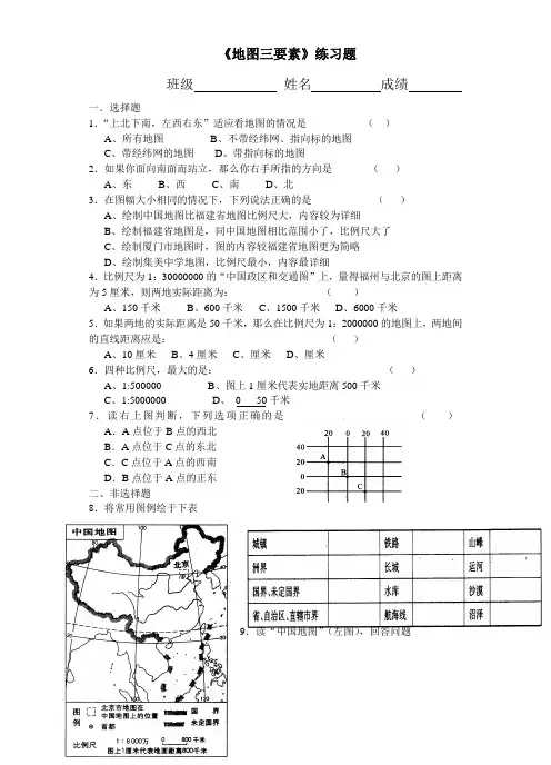 地图三要素专项练习题含答案