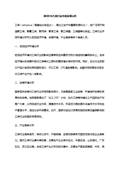 2023年乙烯行业市场环境分析