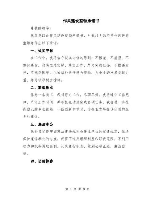 作风建设整顿承诺书