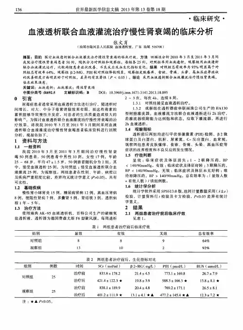 血液透析联合血液灌流治疗慢性肾衰竭的临床分析