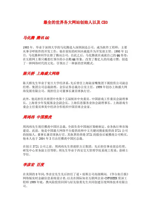 世界各大网站创始人以及CEO