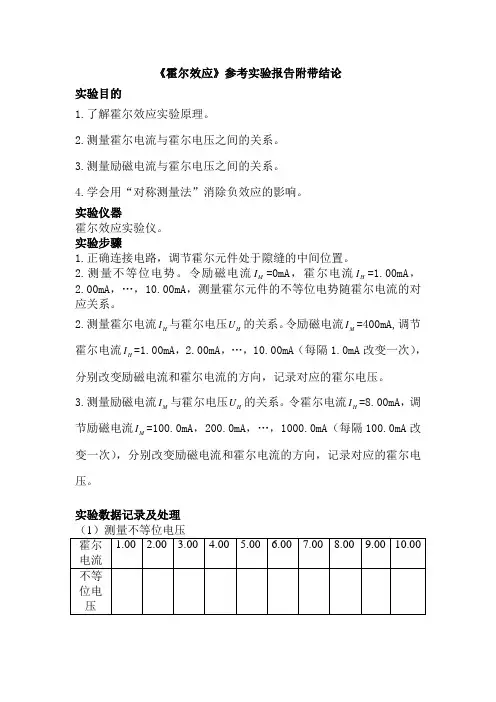 霍尔效应实验报告(附带实验结论)