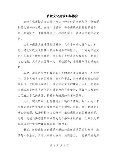 班级文化建设心得体会