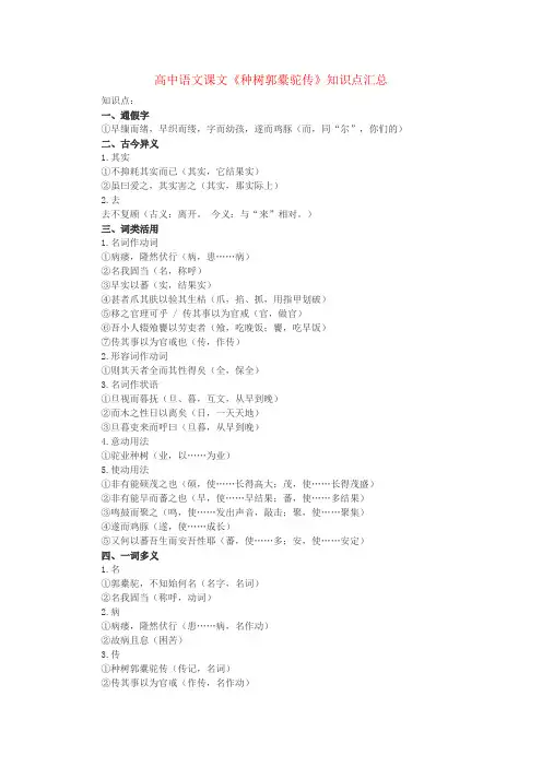 高中语文课文《种树郭橐驼传》知识点汇总