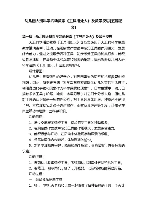 幼儿园大班科学活动教案《工具用处大》及教学反思[五篇范文]