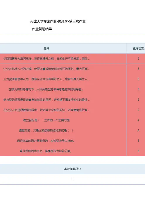 天津大学在线作业做题答案管理学(第三次作业) -