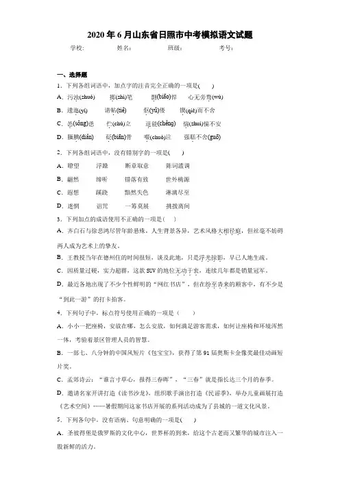 2020年6月山东省日照市中考模拟语文试题