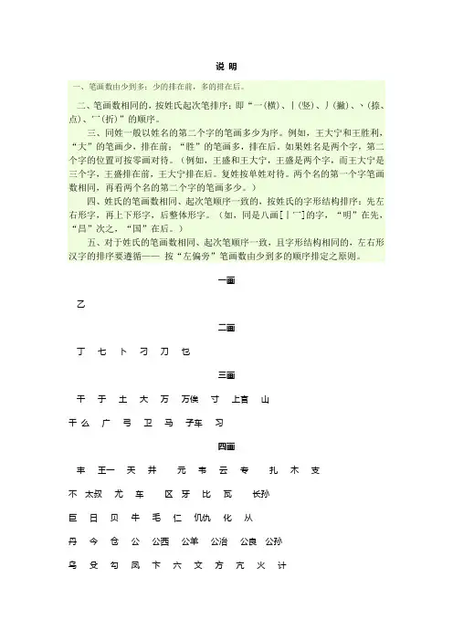 姓氏笔画排序表