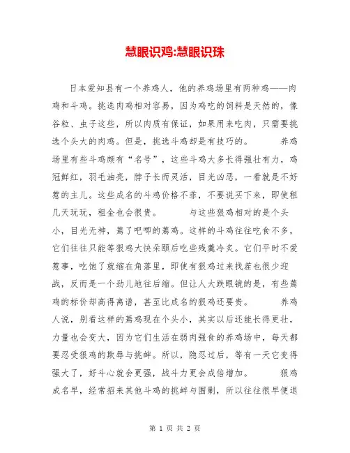 慧眼识鸡-慧眼识珠