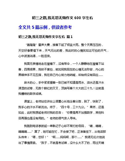 初三之路,我无怨无悔作文600字左右
