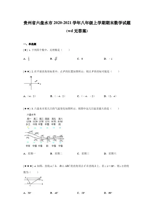贵州省六盘水市2020-2021学年八年级上学期期末数学试题(wd无答案)