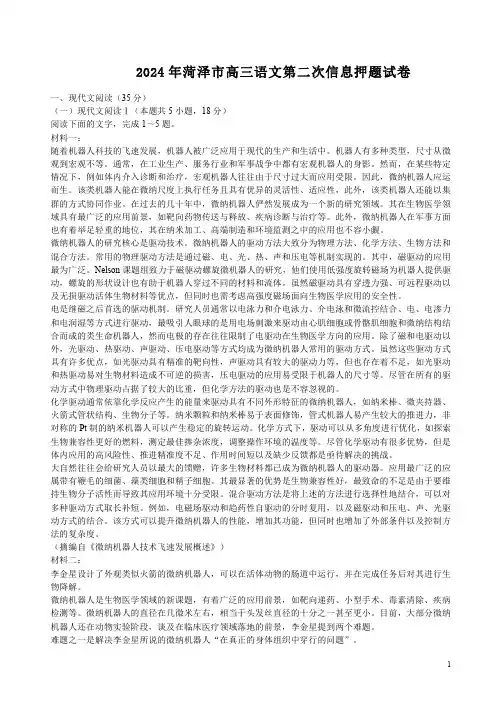 2024年菏泽市高三语文5月第二次信息押题试卷及答案检测