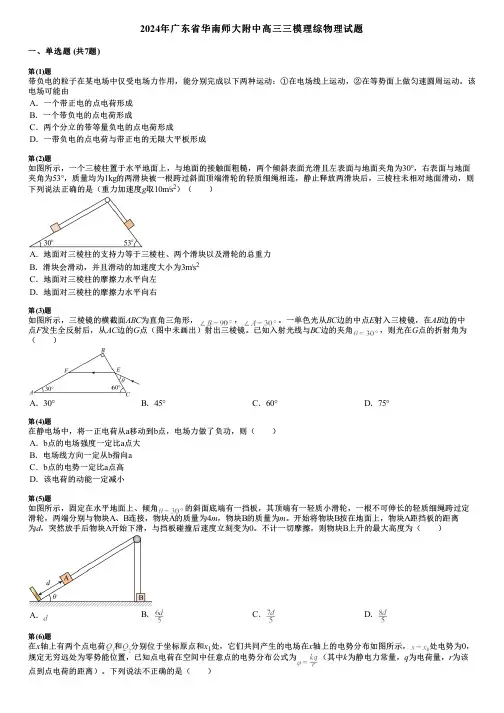 2024年广东省华南师大附中高三三模理综物理试题