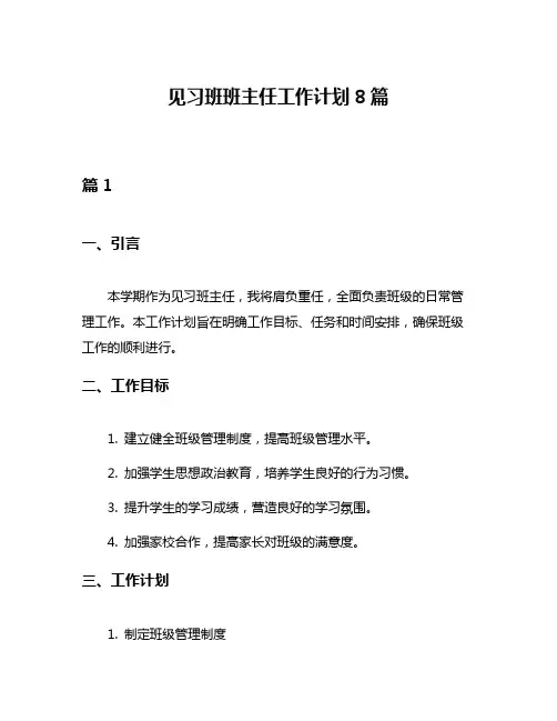 见习班班主任工作计划8篇